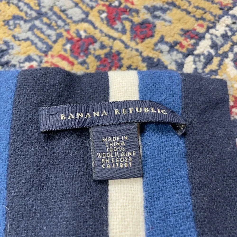 Banana Republic Mens Striped Wool Double Layer Scarf Navy Blue White Royal‎ Blue